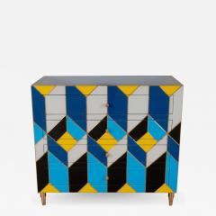 Karina Gentinetta Geometric Blue Ivory Black and Yellow Glass with Brass Inlay Commode Spain - 1262646