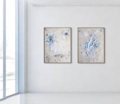 Karina Gentinetta Into the Blues I and II Pair Acrylic Oil Pastels and Pencils Abstract 48x36 - 2776991