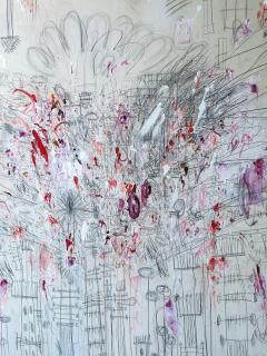 Karina Gentinetta La Boheme Large Scale Rose and Burgundy Acrylic Oil Pastel Abstract 72 x72  - 4703303