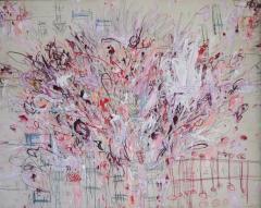 Karina Gentinetta Masquerade Large Scale Acrylic Oil Pastels Pencils Abstract in Pinks 48x60 - 3462575