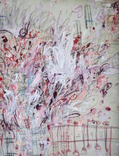 Karina Gentinetta Masquerade Large Scale Acrylic Oil Pastels Pencils Abstract in Pinks 48x60 - 3462614
