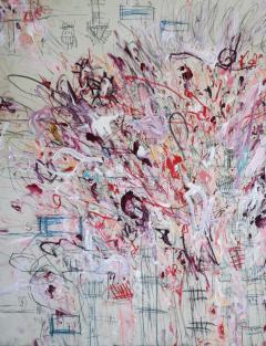 Karina Gentinetta Masquerade Large Scale Acrylic Oil Pastels Pencils Abstract in Pinks 48x60 - 3462617