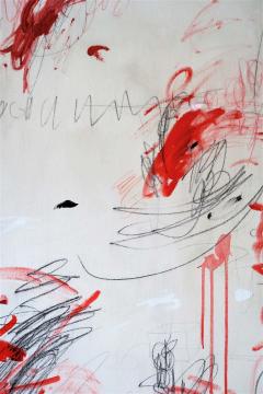 Karina Gentinetta Muses Abstract Painting in White Red and Black Hues 60 x 60  - 1882958