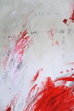 Karina Gentinetta Muses Abstract Painting in White Red and Black Hues 60 x 60  - 1882960