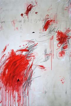 Karina Gentinetta Muses Abstract Painting in White Red and Black Hues 60 x 60  - 1882964
