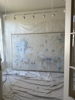 Karina Gentinetta Prelude in Blue Acrylic Oil Pastels and Pencils Blue Hue Abstract 72 x108  - 4352529
