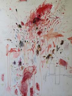 Karina Gentinetta Ranunculus I Oversized Acrylic Oil Pastels and Pencils Red Abstract 84 x60  - 3823290