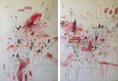 Karina Gentinetta Ranunculus Pair Diptych Large Scale Acrylic Oil Pastels Pencils Abstracts - 3917381