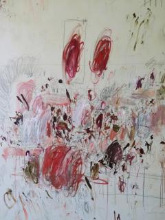 Karina Gentinetta Rhapsody in Red Large Scale Acrylic Oil Pastels Pencils Abstract 72 x60  - 4703287