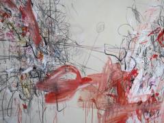 Karina Gentinetta Vermiglio Large Scale Acrylic Oil Pastels and Pencils Abstract in Red 48x60 - 3342573