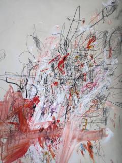 Karina Gentinetta Vermiglio Large Scale Acrylic Oil Pastels and Pencils Abstract in Red 48x60 - 3342575