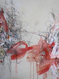 Karina Gentinetta Vermiglio Large Scale Acrylic Oil Pastels and Pencils Abstract in Red 48x60 - 3342576