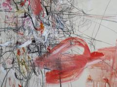 Karina Gentinetta Vermiglio Large Scale Acrylic Oil Pastels and Pencils Abstract in Red 48x60 - 3342579