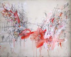 Karina Gentinetta Vermiglio Large Scale Acrylic Oil Pastels and Pencils Abstract in Red 48x60 - 3342733