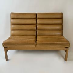 Karl Erik Ekselius Mid Century Modern Pair of Swedish Oak Cognac Leather Sofas by K E Ekselius - 3093080