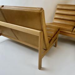 Karl Erik Ekselius Mid Century Modern Pair of Swedish Oak Cognac Leather Sofas by K E Ekselius - 3093082