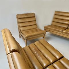 Karl Erik Ekselius Mid Century Modern Pair of Swedish Oak Cognac Leather Sofas by K E Ekselius - 3093084