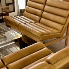 Karl Erik Ekselius Mid Century Modern Pair of Swedish Oak Cognac Leather Sofas by K E Ekselius - 3093085