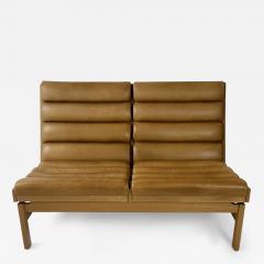 Karl Erik Ekselius Mid Century Modern Pair of Swedish Oak Cognac Leather Sofas by K E Ekselius - 3097944