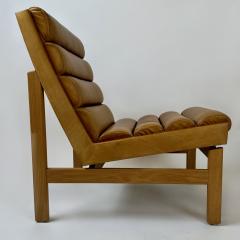 Karl Erik Ekselius Mid Century Modern Swedish Oak Cognac Leather Lounge Chair by K E Ekselius - 3093106