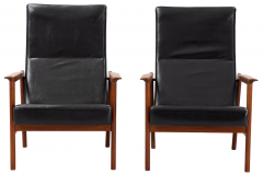 Karl Erik Ekselius Pair Karl Erik Ekselius Mid Century Black Leather Lounge Chairs - 2592244