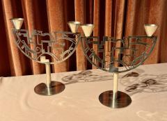 Karl Hagenauer Rare Pair of Karl Hagenauer Austrian Art Deco Candle Holders - 4656403
