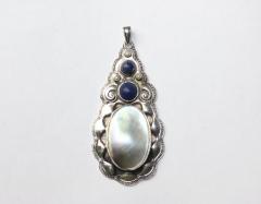 Karl Johann Bauer Jugendstil Lapis MOP Seed Pearls Silver Necklace by Karl Bauer 1906 Germany - 3517182