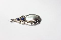Karl Johann Bauer Jugendstil Lapis MOP Seed Pearls Silver Necklace by Karl Bauer 1906 Germany - 3517183