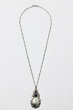 Karl Johann Bauer Jugendstil Lapis MOP Seed Pearls Silver Necklace by Karl Bauer 1906 Germany - 3517185