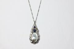 Karl Johann Bauer Jugendstil Lapis MOP Seed Pearls Silver Necklace by Karl Bauer 1906 Germany - 3517189