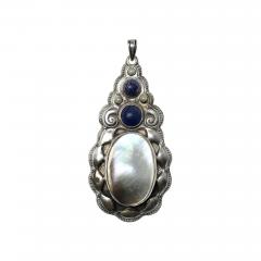 Karl Johann Bauer Jugendstil Lapis MOP Seed Pearls Silver Necklace by Karl Bauer 1906 Germany - 3520701