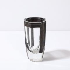 Karl Palda Art Deco Acid Etched Black Glass Vase with Grooved Detailing by Karl Palda - 4304131