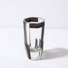 Karl Palda Art Deco Acid Etched Black Glass Vase with Grooved Detailing by Karl Palda - 4304133