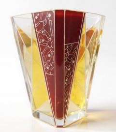 Karl Palda Art Deco Crystal Vase with Ruby Red and Amber by Karl Palda - 4335761