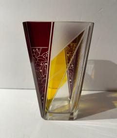 Karl Palda Art Deco Crystal Vase with Ruby Red and Amber by Karl Palda - 4335804