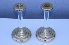 Karl Springer 1980s Brass And Lucite Candle Holders - 3046006