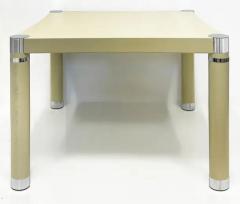 Karl Springer 1980s Embossed Leather Chrome Game Table Karl Springer Style Newly Restored - 4117205