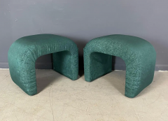 Karl Springer 1980s Waterfall Benches in a Green Moire Fabric in the Style of Karl Springer - 2649667