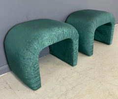 Karl Springer 1980s Waterfall Benches in a Green Moire Fabric in the Style of Karl Springer - 2649680