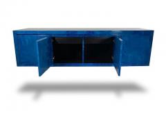 Karl Springer American Modern Lapis Goatskin Royal Palm 4 door Server Credenza Karl Springer - 4628409