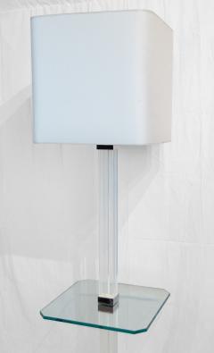 Karl Springer Chrome and Channeled Lucite Floor Lamp with Glass Table - 2556986