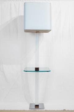 Karl Springer Chrome and Channeled Lucite Floor Lamp with Glass Table - 2556987