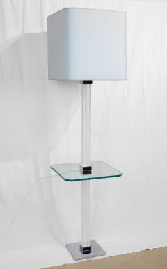 Karl Springer Chrome and Channeled Lucite Floor Lamp with Glass Table - 2556989