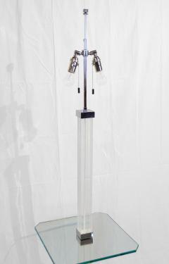 Karl Springer Chrome and Channeled Lucite Floor Lamp with Glass Table - 2556993