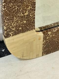 Karl Springer EXCEPTIONAL MODERNIST TESSELLATED BONE AND COCONUT SHELL LACQUER MIRROR - 2592263