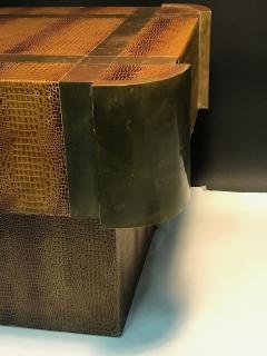 Karl Springer Exceptional Alligator Skin and Brass Table attributed to Karl Springer - 562100