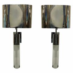 Karl Springer Fine Pair American Modern Polished Steel and Lucite Wall Lights Karl Springer - 4163196
