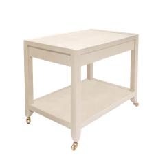 Karl Springer Karl Springer 2 Tier Side Table in Lacquered Linen 2002 Signed  - 3052959