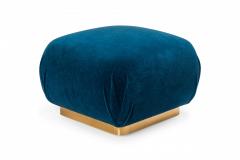 Karl Springer Karl Springer American Blue Velvet and Steel Souffle Ottoman - 2789191