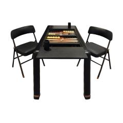 Karl Springer Karl Springer Backgammon Table with Folding Chairs in Ostrich 1970s signed  - 778948